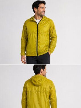 Copper Fit Men's Mustard Packable Hooded Windbreaker Jacket - Size XL